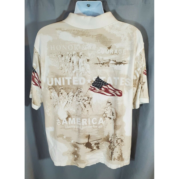 Cotton Traders Allover Patriotic Military Mens Polo Shirt All Over Print USA XXL - Picture 2 of 7